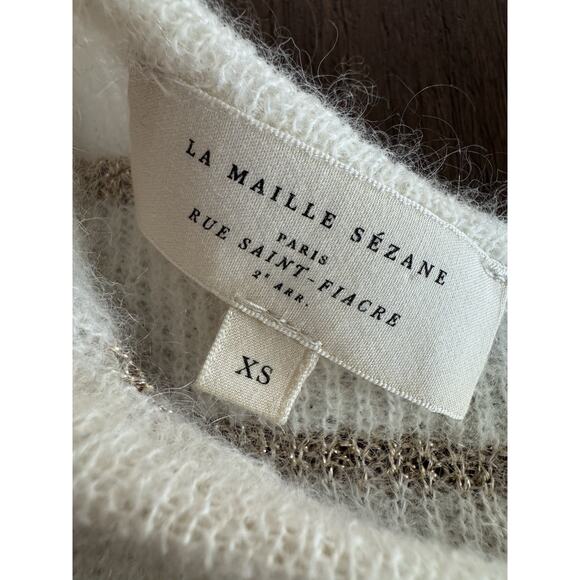 Sezane Sweater Gaspard Cardigan Super Kid Mohair Ivory Gold Stripe xs - Picture 3 of 9